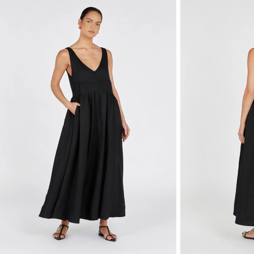 DISSH ARLO BLACK V NECK LINEN MAXI DRESS (Size 4) NWT